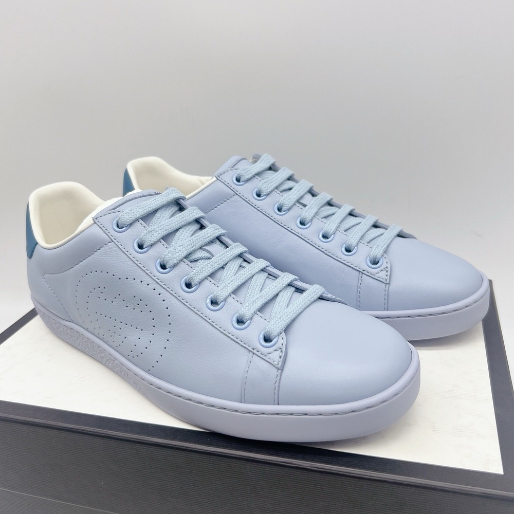 GUCCI Ace Interlocking GG Logo Low Top Sneaker Baby Blue Leather EU 38.5 US 8.5 - Picture 5 of 15